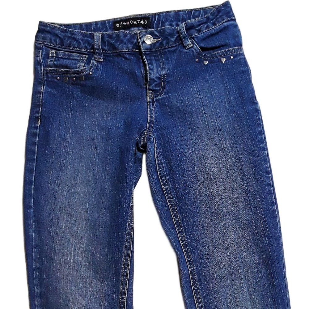 Eye Candy Heart Embellished Denim Jeans- Girls Sz 12 - Picture 4 of 6